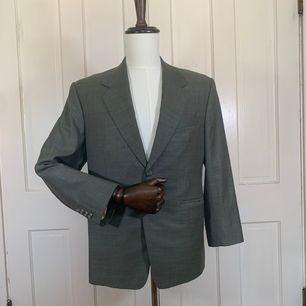 Vitale Barberis Canonico Super 130s Wool Blazer Mens 40R Gray Green Bespoke